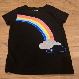 Girls Spring Black Rainbow With Silver Cloud Short Sleeved Shirt Size Xs